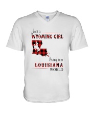 WYOMING GIRL LIVING IN LOUISIANA WORLD V-Neck T-Shirt thumbnail