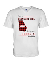 TENNESSEE GIRL LIVING IN GEORGIA WORLD V-Neck T-Shirt tile