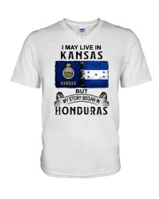 LIVE IN KANSAS BEGAN IN HONDURAS V-Neck T-Shirt tile