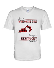 WISCONSIN GIRL LIVING IN KENTUCKY WORLD V-Neck T-Shirt thumbnail