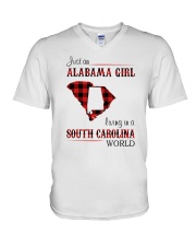 ALABAMA GIRL LIVING IN SOUTH CAROLINA WORLD V-Neck T-Shirt tile