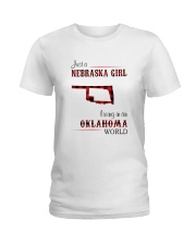 NEBRASKA GIRL LIVING IN OKALHOMA WORLD Ladies T-Shirt thumbnail
