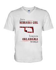 NEBRASKA GIRL LIVING IN OKALHOMA WORLD V-Neck T-Shirt thumbnail