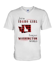 IDAHO GIRL LIVING IN WASHINGTON WORLD V-Neck T-Shirt thumbnail