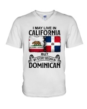 LIVE IN CALIFORNIA BEGAN IN DOMINICAN V-Neck T-Shirt tile