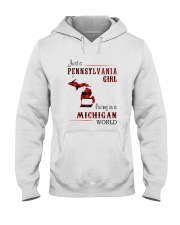 PENNSYLVANIA GIRL LIVING IN MICHIGAN WORLD Hooded Sweatshirt tile