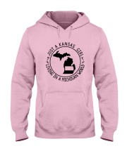 KANSAS GIRL LIVING IN MICHIGAN WORLD Hooded Sweatshirt tile