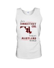 CONNECTICUT GIRL LIVING IN MARYLAND WORLD Unisex Tank tile