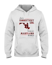 CONNECTICUT GIRL LIVING IN MARYLAND WORLD Hooded Sweatshirt tile