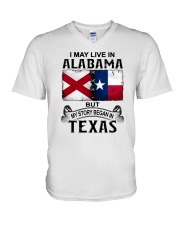 LIVE IN ALABAMA BEGAN IN TEXAS V-Neck T-Shirt tile