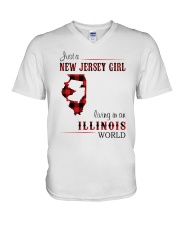 JERSEY GIRL LIVING IN ILLINOIS WORLD V-Neck T-Shirt thumbnail