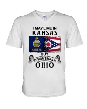 LIVE IN KANSAS BEGAN IN OHIO V-Neck T-Shirt tile
