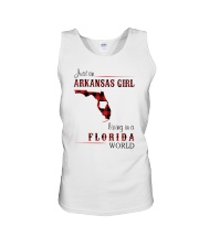 ARKANSAS GIRL LIVING IN FLORIDA WORLD Unisex Tank tile