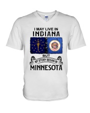 LIVE IN INDIANA BEGAN IN MINNESOTA V-Neck T-Shirt tile