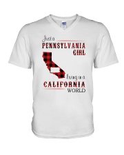 PENNSYLVANIA GIRL LIVING IN CALIFORNIA WORLD V-Neck T-Shirt thumbnail