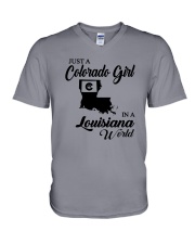 JUST A COLORADO GIRL IN A LOUISIANA WORLD V-Neck T-Shirt thumbnail