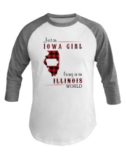 IOWA GIRL LIVING IN ILLINOIS WORLD Baseball Tee thumbnail