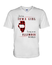 IOWA GIRL LIVING IN ILLINOIS WORLD V-Neck T-Shirt thumbnail