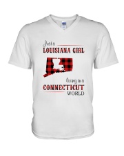 LOUISIANA GIRL LIVING IN CONNECTICUT WORLD V-Neck T-Shirt thumbnail