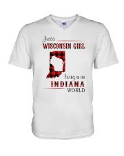 WISCONSIN GIRL LIVING IN INDIANA WORLD V-Neck T-Shirt thumbnail