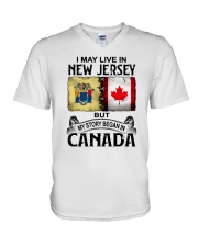 LIVE IN NEW JERSEY BUT MY STORY BEGAN IN CANADA V-Neck T-Shirt tile