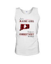 MAINE GIRL LIVING IN CONNECTICUT WORLD Unisex Tank tile
