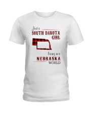 SOUTH DAKOTA GIRL LIVING IN NEBRASKA WORLD Ladies T-Shirt tile