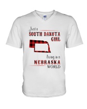SOUTH DAKOTA GIRL LIVING IN NEBRASKA WORLD V-Neck T-Shirt tile