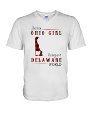OHIO GIRL LIVING IN DELAWARE WORLD V-Neck T-Shirt thumbnail