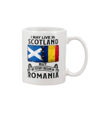 LIVE IN SCOTLAND BEGAN IN ROMANIA Mug tile