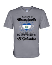 LIVE IN MASSACHUSETTS BEGAN IN EL SALVADOR HEART V-Neck T-Shirt thumbnail