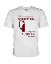 MANITOBA GIRL LIVING IN ALBERTA WORLD V-Neck T-Shirt tile