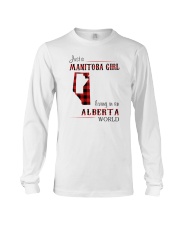 MANITOBA GIRL LIVING IN ALBERTA WORLD Long Sleeve Tee tile