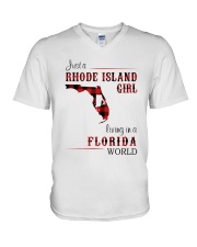 RHODE ISLAND GIRL LIVING IN FLORIDA WORLD V-Neck T-Shirt thumbnail
