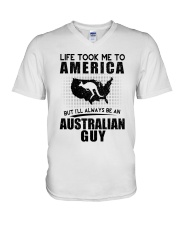 AUSTRALIAN GUY LIFE TOOK TO AMERICA V-Neck T-Shirt thumbnail
