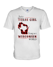 TEXAS GIRL LIVING IN WISCONSIN WORLD V-Neck T-Shirt thumbnail