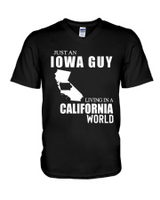 JUST AN IOWA GUY LIVING IN CALIFORNIA WORLD V-Neck T-Shirt thumbnail