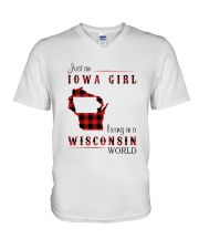 IOWA GIRL LIVING IN WISCONSIN WORLD V-Neck T-Shirt thumbnail