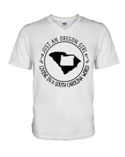 OREGON GIRL LIVING IN SOUTH CAROLINA WORLD V-Neck T-Shirt thumbnail