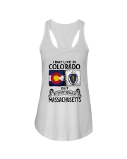 LIVE IN COLORADO BEGAN IN MASSACHUSETTS Ladies Flowy Tank tile