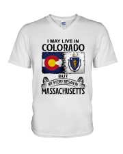 LIVE IN COLORADO BEGAN IN MASSACHUSETTS V-Neck T-Shirt tile