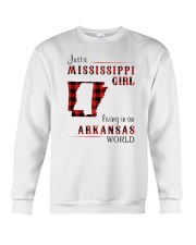 MISSISSIPPI GIRL LIVING IN ARKANSAS WORLD Crewneck Sweatshirt thumbnail