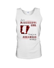 MISSISSIPPI GIRL LIVING IN ARKANSAS WORLD Unisex Tank thumbnail