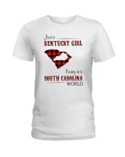 KENTUCKY GIRL LIVING IN SOUTH CAROLINA WORLD Ladies T-Shirt tile