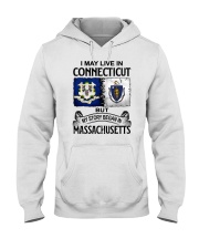 LIVE IN CONNECTICUT BEGAN IN MASSACHUSETTS Hooded Sweatshirt tile