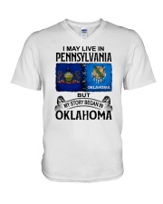LIVE IN PENNSYLVANIA BEGAN IN OKLAHOMA V-Neck T-Shirt tile