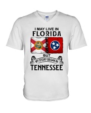 LIVE IN FLORIDA BEGAN IN TENNESSEE V-Neck T-Shirt tile