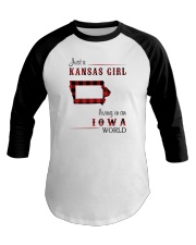 KANSAS GIRL LIVING IN IOWA WORLD Baseball Tee thumbnail