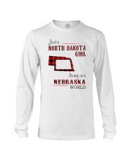 NORTH DAKOTA GIRL LIVING IN NEBRASKA WORLD Long Sleeve Tee tile