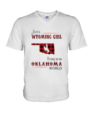 WYOMING GIRL LIVING IN OKALHOMA WORLD V-Neck T-Shirt thumbnail